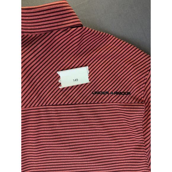 Under Armor Polo Shirt Medium Men's Pink Striped Heat Gear Loose Short Sleeve - Picture 9 of 9